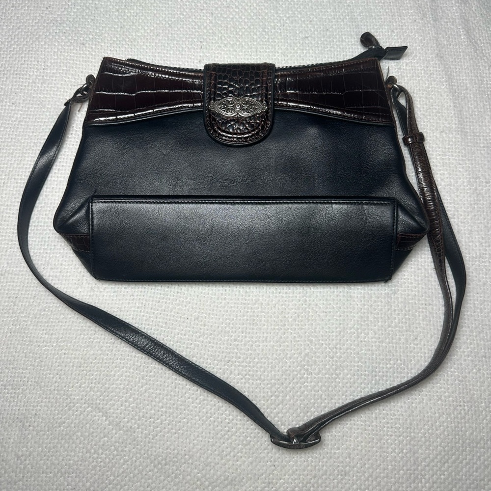 Brighton Women’s Black & Brown Croc Embossed Leather Crossbody Adjustable Strap